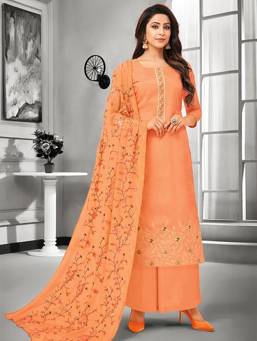 embroidered palazzo unstitched suit - 16944213 - Very Small Image - 1