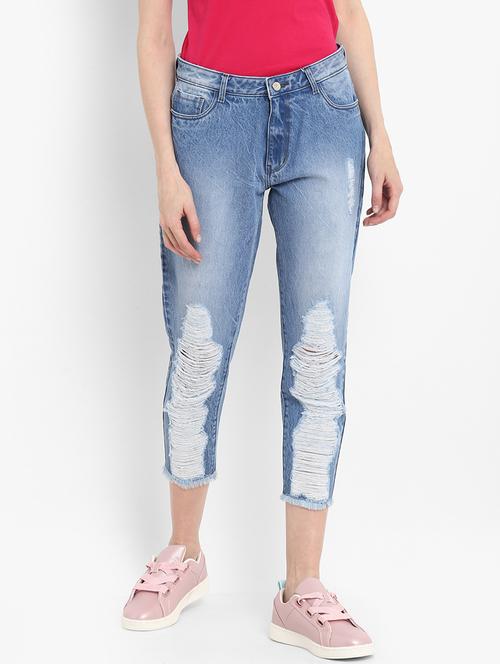 frayed hem distressed cropped jeans - 16945497 - Very Small Image - 1