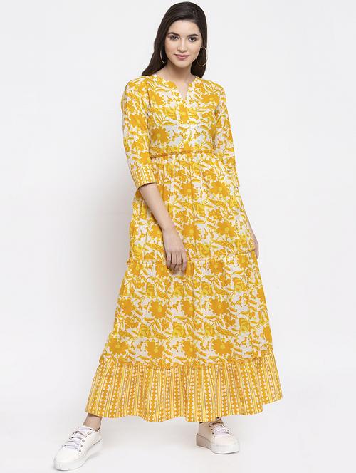 floral tiered flare ethnic dress - 16945559 - Very Small Image - 1