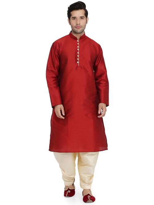 red silk blend dhoti kurta set - 16945631 - Very Small Image - 1
