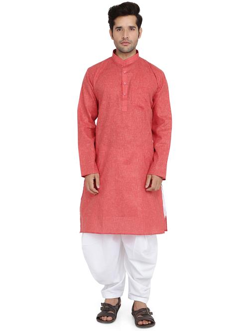 red silk blend dhoti kurta set - 16945644 - Very Small Image - 1