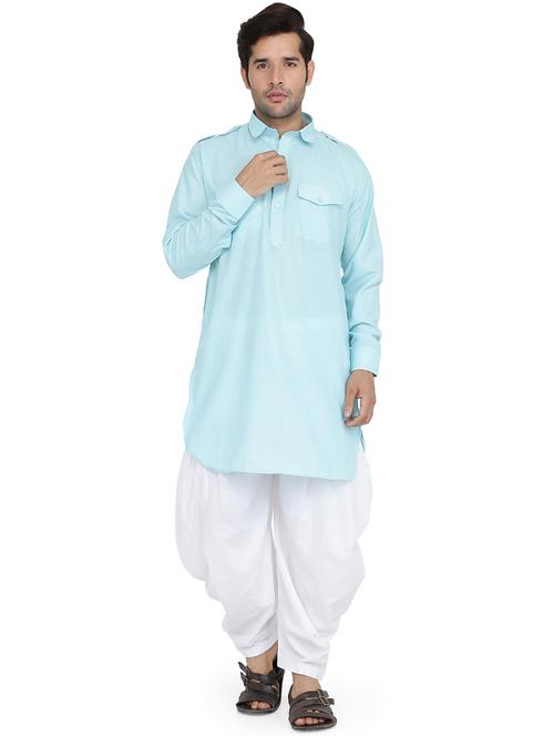 light blue silk blend dhoti kurta set - 16945650 - Very Small Image - 1
