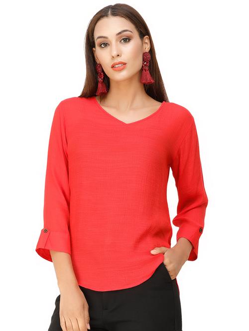 v-neck solid top - 16947674 - Very Small Image - 1