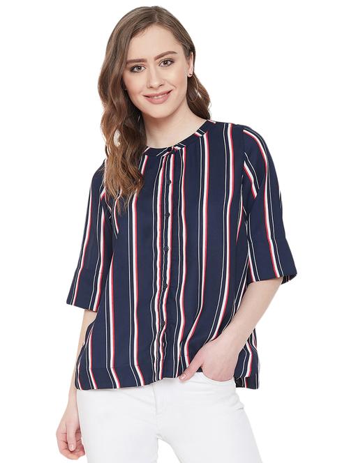 mandarin neck striped shirt - 16947706 - Very Small Image - 1