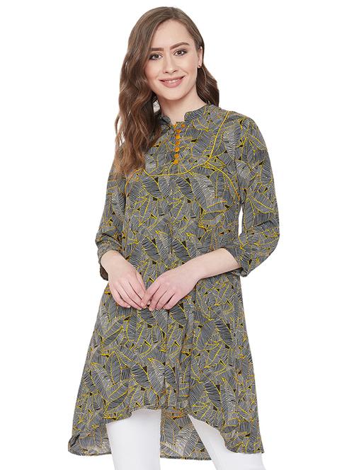 mandarin neck printed asymmetric tunic - 16947718 - Very Small Image - 1