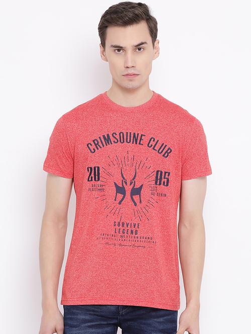 red typographic chest print t-shirt - 16947883 - Very Small Image - 1