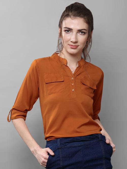 mandarin neck solid top - 16948181 - Very Small Image - 1