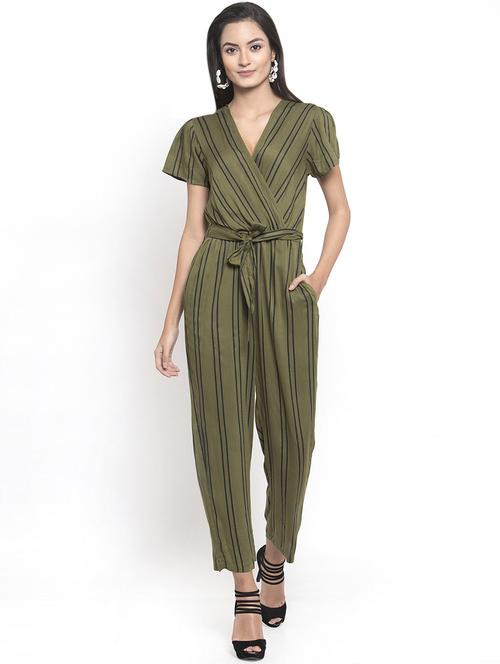 overlap neck striped jumpsuit - 16948282 - Very Small Image - 1