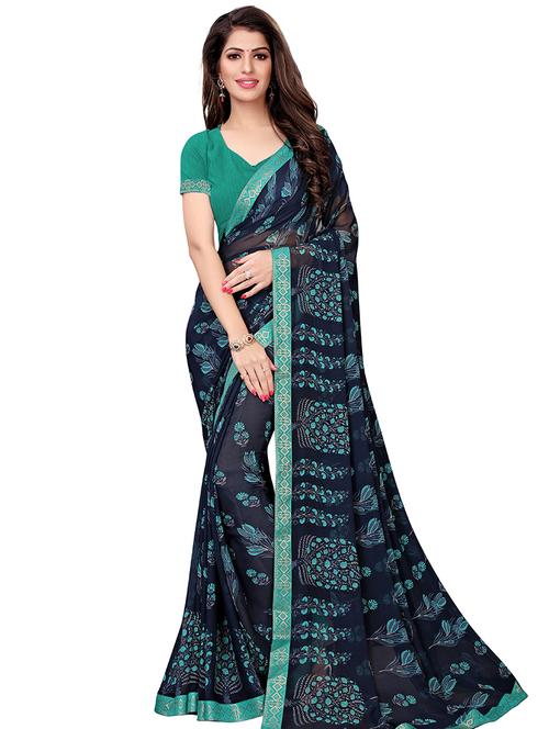 floral printed saree with blouse - 16949534 - Very Small Image - 1