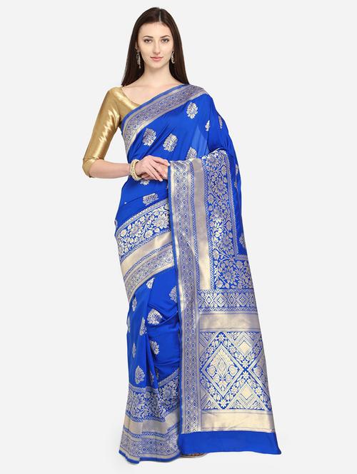 floral banarasi saree with blouse - 16950227 - Very Small Image - 1
