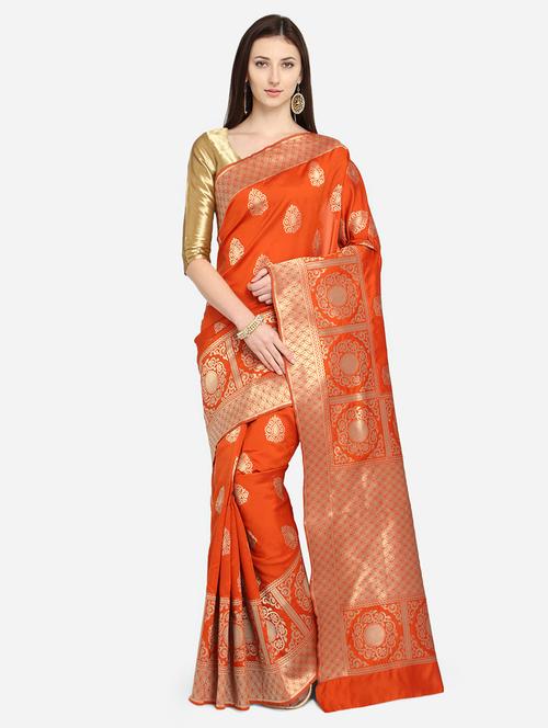 self design banarasi saree with blouse - 16950231 - Very Small Image - 1