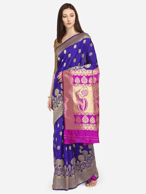 self design banarasi saree with blouse - 16950233 - Very Small Image - 1