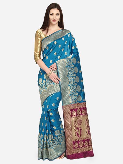 self design banarasi saree with blouse - 16950234 - Very Small Image - 1