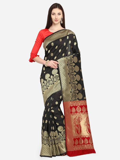 self design banarasi saree with blouse - 16950235 - Very Small Image - 1