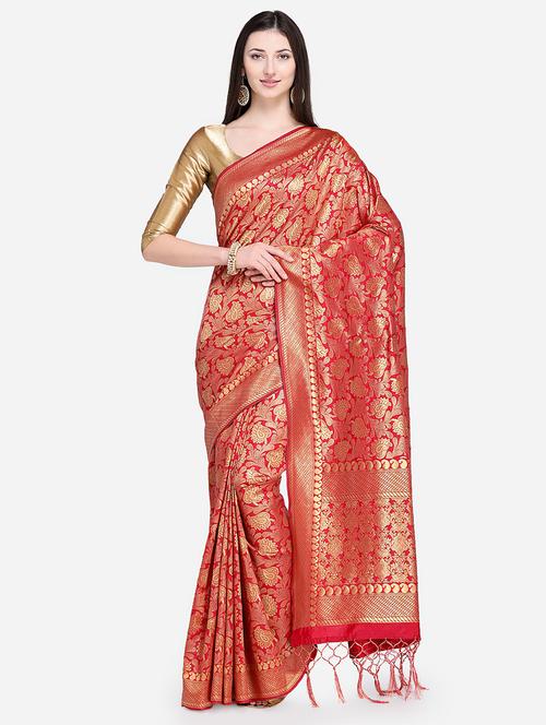 floral banarasi saree with blouse - 16950242 - Very Small Image - 1