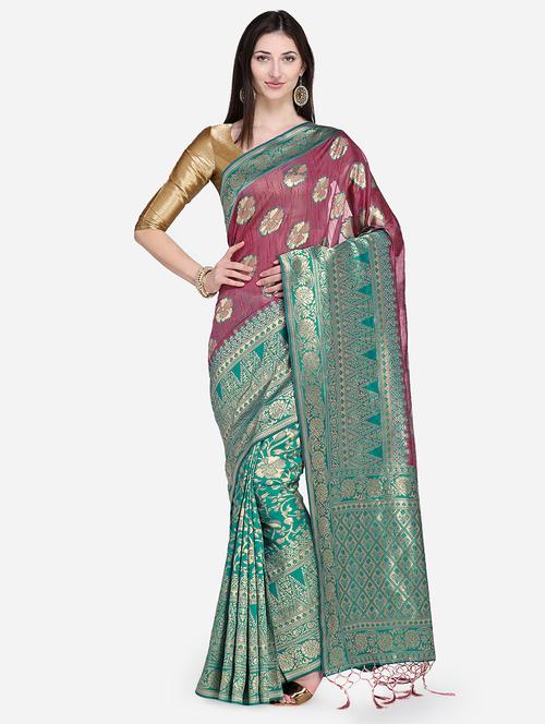 floral banarasi saree with blouse - 16950243 - Very Small Image - 1