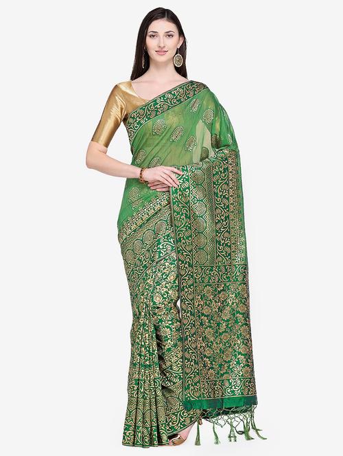 floral banarasi saree with blouse - 16950244 - Very Small Image - 1