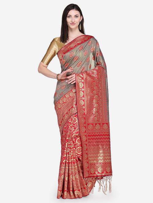 floral banarasi saree with blouse - 16950247 - Very Small Image - 1
