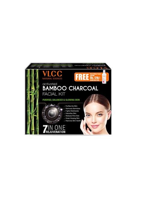 vlcc activated bamboo charcoal facial kit (5 sessions) + free rose water toner (300gm+100ml) - 16950381 - Very Small Image - 1