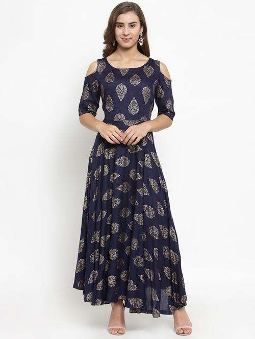 gold print flared kurta - 16950573 - Very Small Image - 1