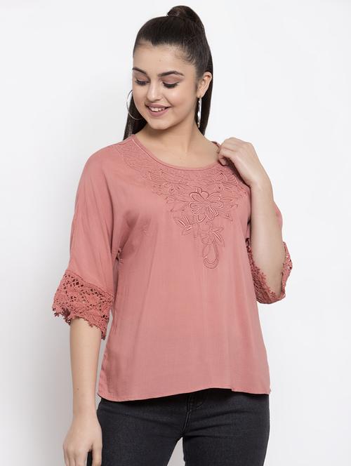 lace flute sleeves embroidered top - 16950711 - Very Small Image - 1
