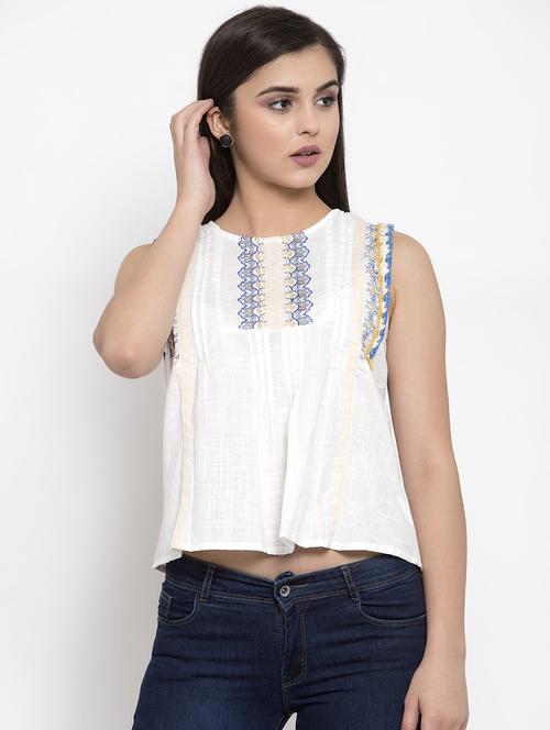 round neck embroidered top - 16950717 - Very Small Image - 1
