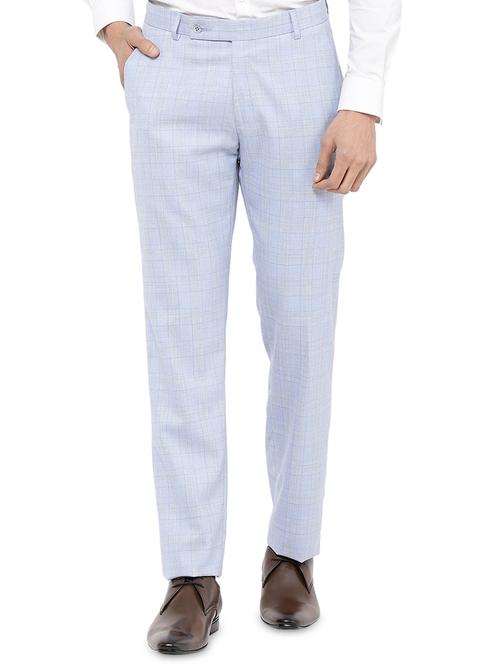 light blue checkered flat front formal trouser - 16950849 - Very Small Image - 1