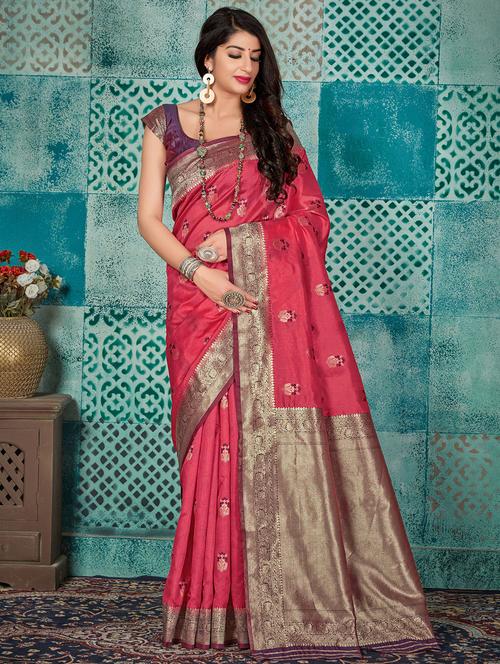 bordered banarasi saree with blouse - 16950888 - Very Small Image - 1