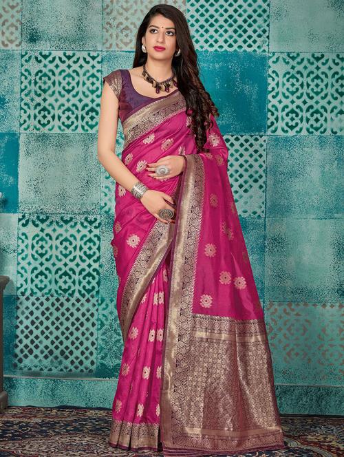 floral banarasi saree with blouse - 16950894 - Very Small Image - 1