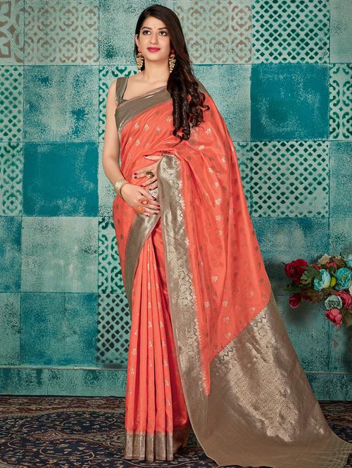floral banarasi saree with blouse - 16950895 - Very Small Image - 1