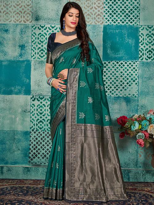 floral banarasi saree with blouse - 16950896 - Very Small Image - 1