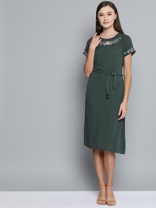 tie front embroidered detail a-line dress - 16952332 - Very Small Image - 1