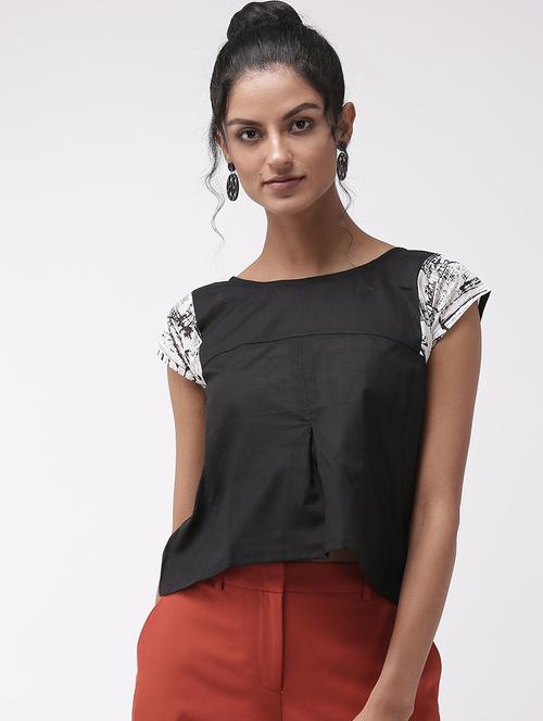 printed sleeves crop top - 16952352 - Very Small Image - 1
