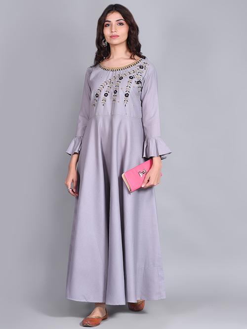 yoke embroidered flared kurta - 16952463 - Very Small Image - 1