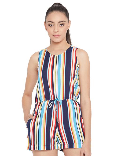drawstring waist striped romper - 16952634 - Very Small Image - 1