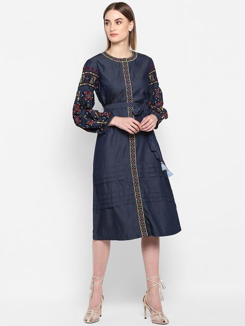 tie front embroidered a-line dress - 16952676 - Very Small Image - 1