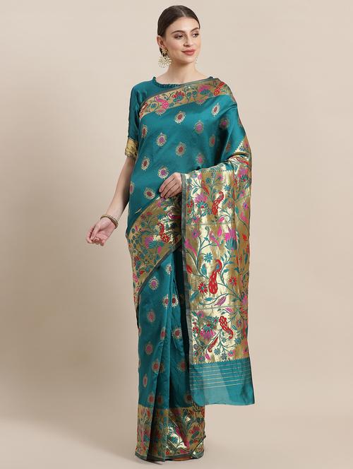 floral banarasi saree with blouse - 16952941 - Very Small Image - 1