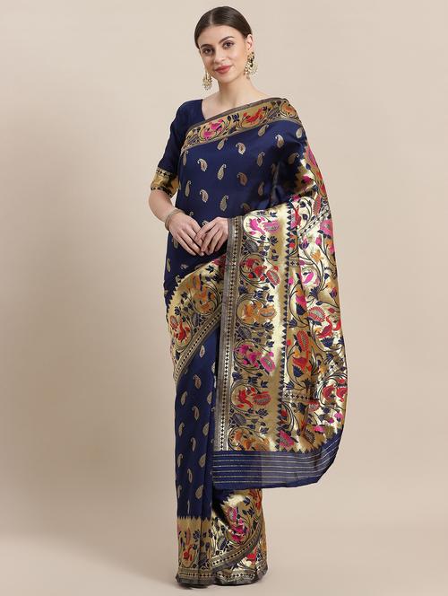 paisley banarasi saree with blouse - 16952942 - Very Small Image - 1