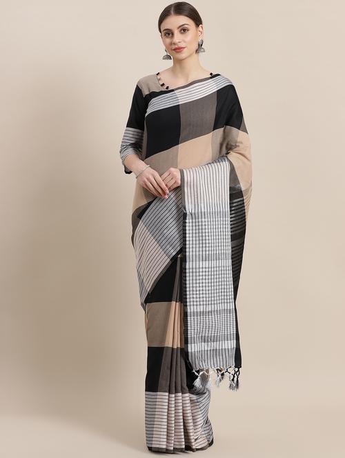 checkered woven saree with blouse - 16952945 - Very Small Image - 1