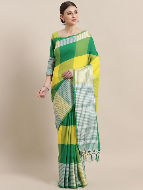 checkered woven saree with blouse - 16952947 - Very Small Image - 1
