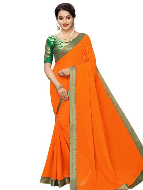 solid bordered saree with blouse - 16953191 - Very Small Image - 1