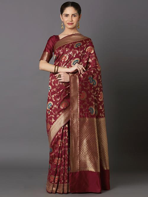 self design banarasi saree with blouse - 16954401 - Very Small Image - 1