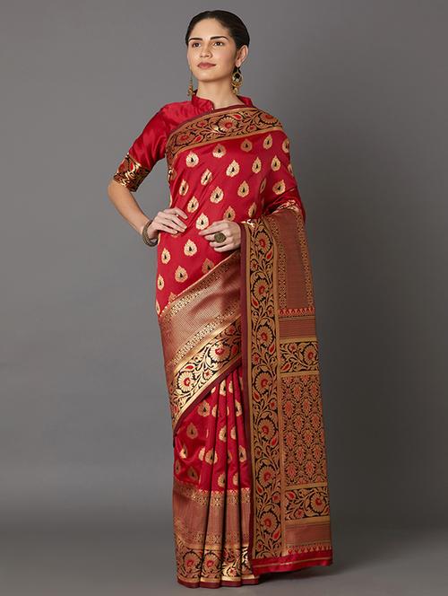 self design banarasi saree with blouse - 16954404 - Very Small Image - 1