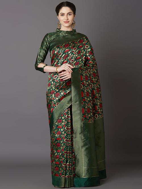 self design banarasi saree with blouse - 16954487 - Very Small Image - 1
