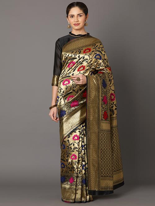 self design banarasi saree with blouse - 16954568 - Very Small Image - 1