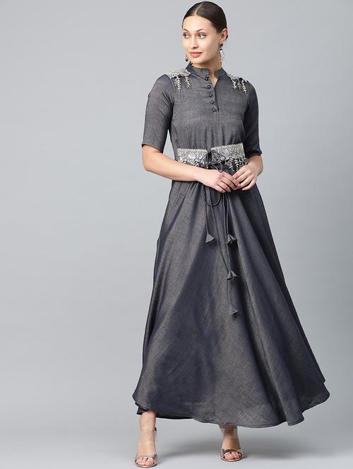 tie front flared ethnic dress - 16955852 - Very Small Image - 1