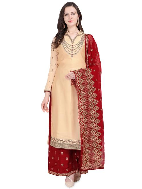embroidered semi-stitched suit - 16956589 - Very Small Image - 1
