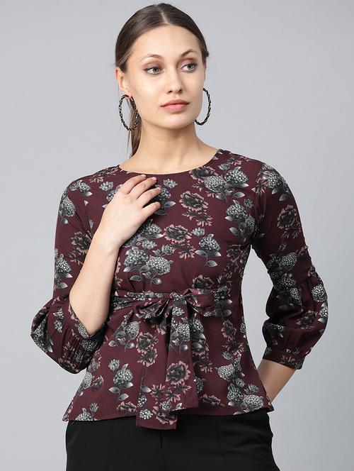 tie front floral top - 16956602 - Very Small Image - 1