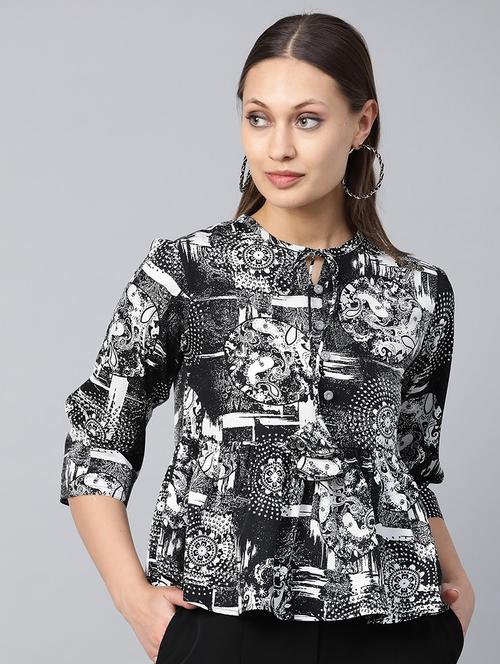 tie up neck abstract peplum top - 16956603 - Very Small Image - 1