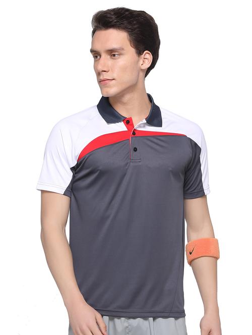 grey color block polo t-shirt - 16957872 - Very Small Image - 1